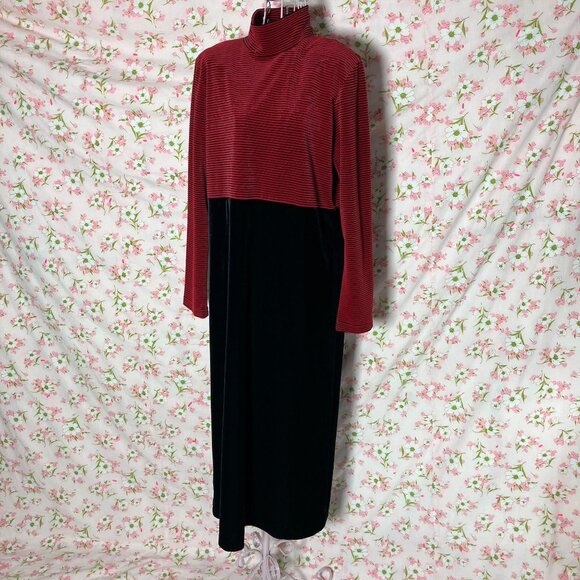 vintage dress black red striped velvet 90s | S-M | minimal 1990s maxi Talbots - Picture 1 of 9